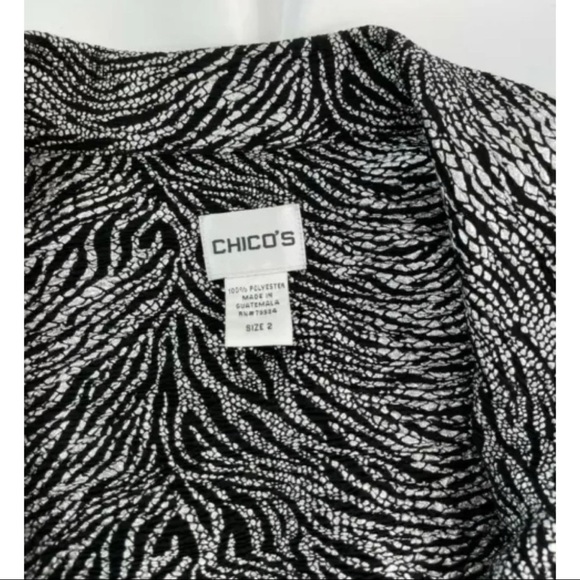 Chico's 2 Sz L Womens Black Metallic Silver Knit Moto Jacket Full Zip Zebra - Picture 7 of 8